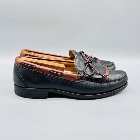 Allen Edmonds Shoes Mens 8.5 Black Leather Kiltie Loafers Moc Toe Dress Vtg USA main image 9